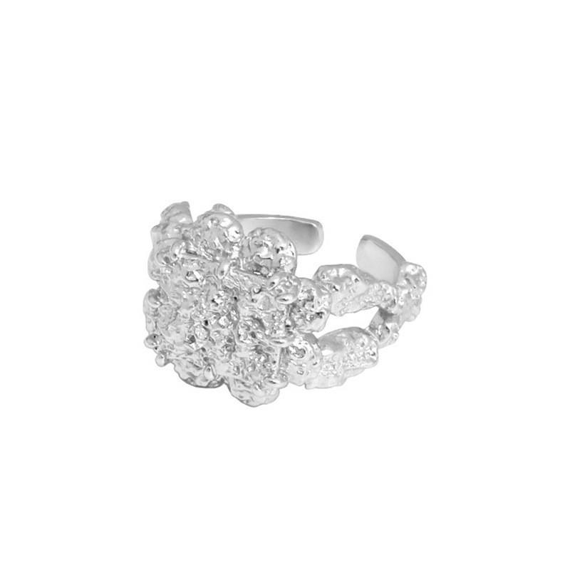 French Striking Vintage Design Adjustable Open Ring For Women In 925 Sterling Silver With Beautiful Texture Lava