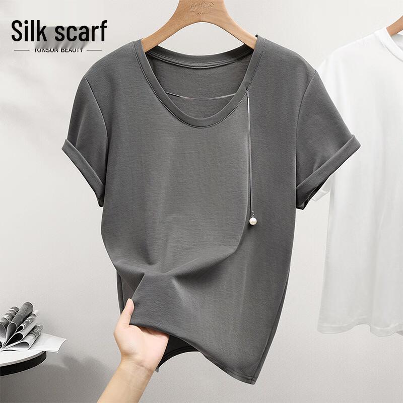 Sibaishe Women s 2025 Summer Loose Round Neck T-Shirt S