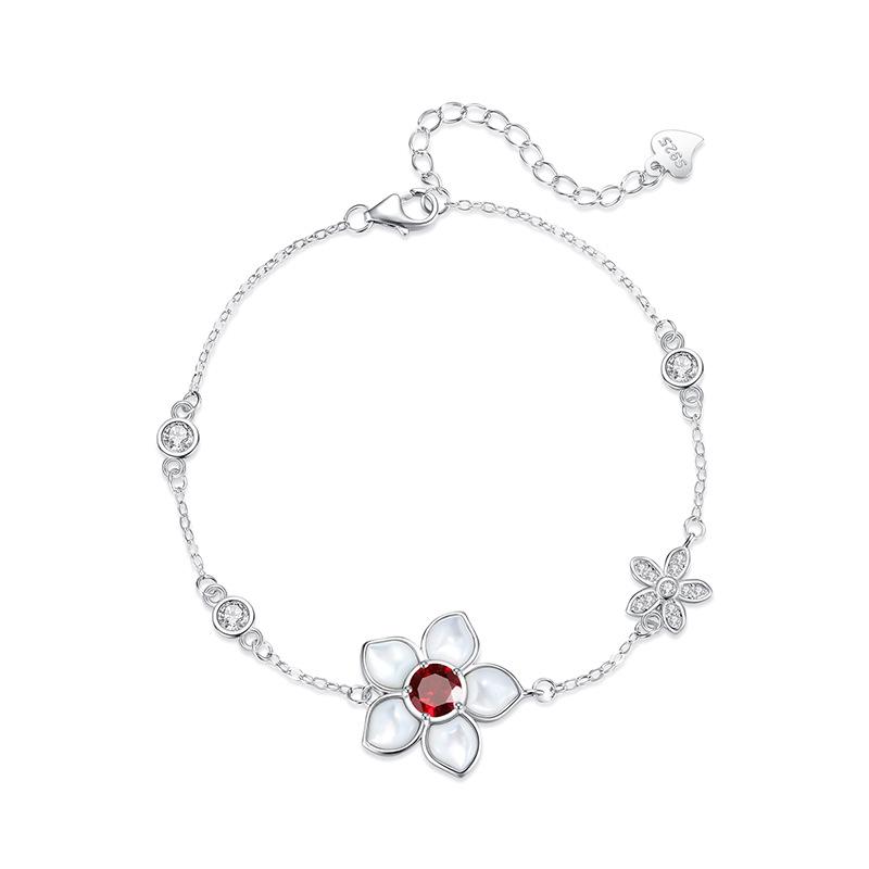 White Fritillary flower s925 sterling silver bracelet women's light luxury natural crystal stone niche jewelry adjustable jewelry gift