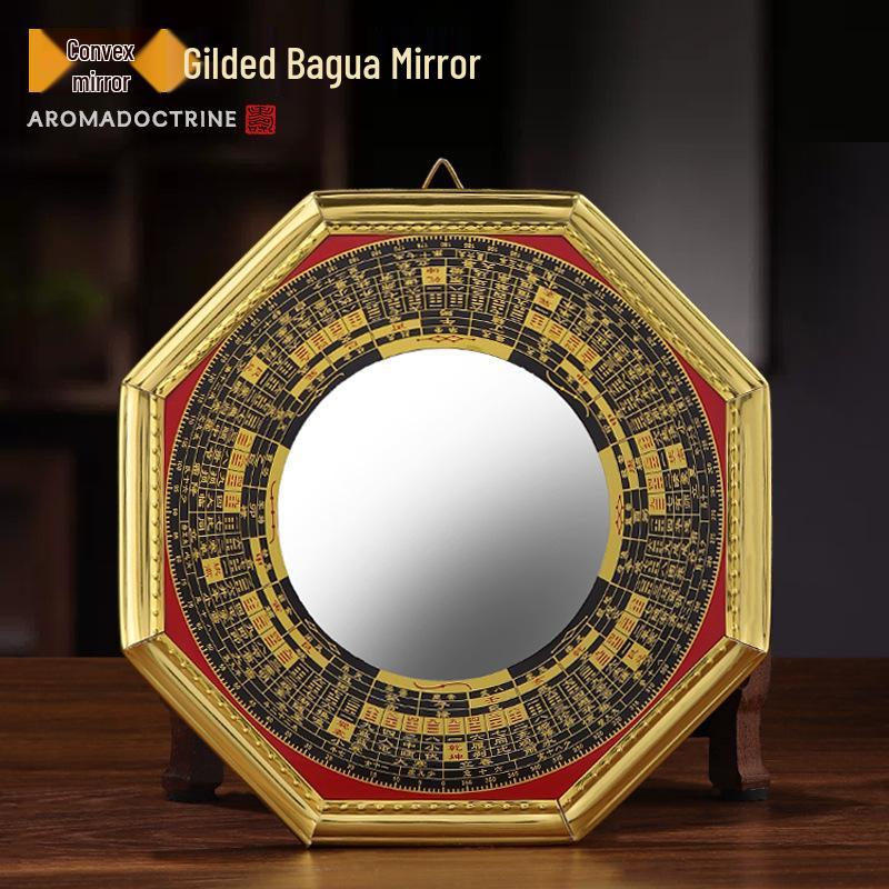 

Дзеркало Багуа з золотим краєм з увігнутим та опуклим варіантами - Підвіска-орнамент у стилі Дев яти Палаців Тай Цзи для дому чи дверей 13CM