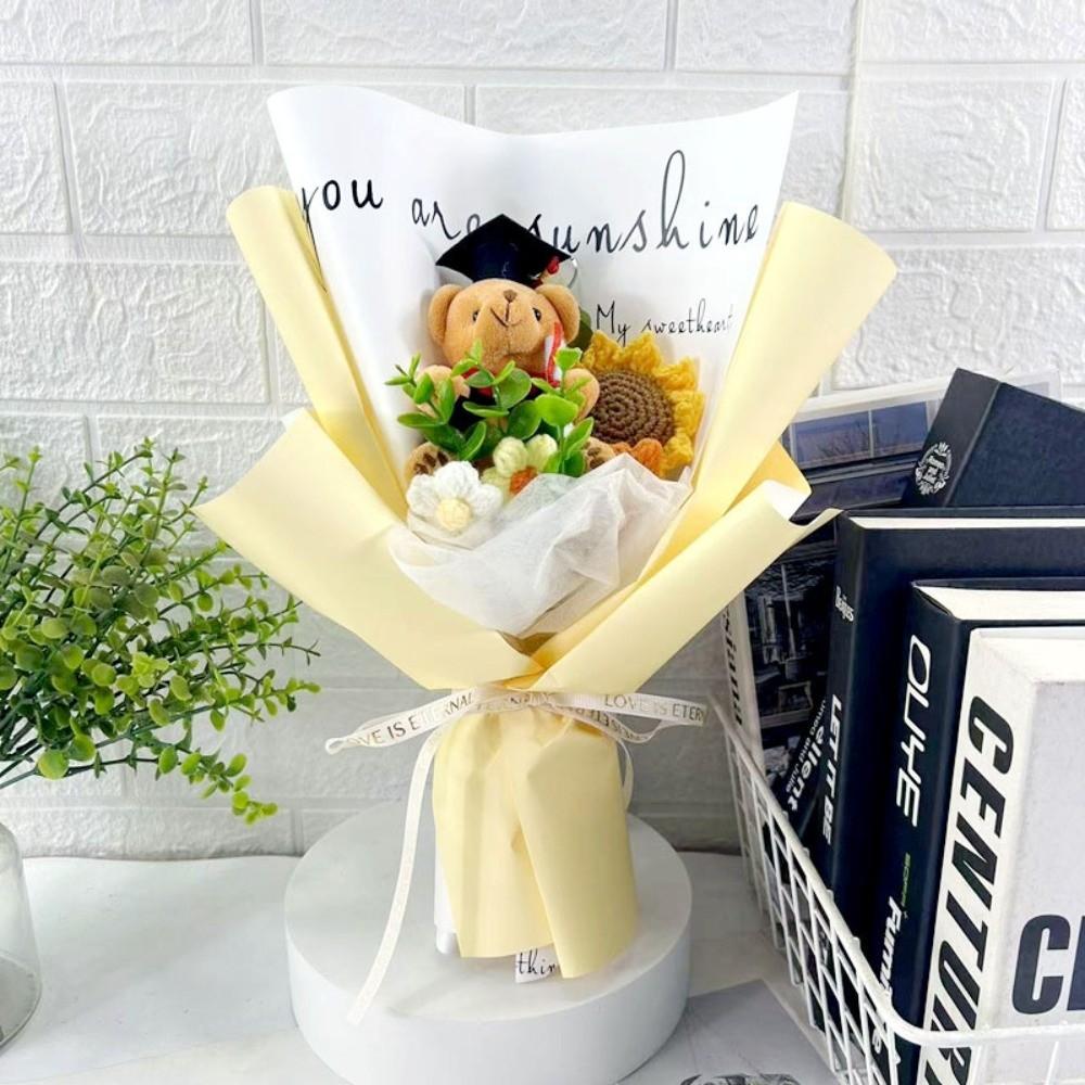 Crochet Sunflower Simulated Flower Bouquet Handmade Dr. Bear Flower Bouquet  Graduation Ceremony G