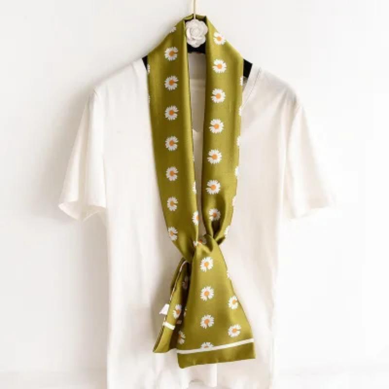 Hijab Real Long Silk Women Print Elegant Neck Scarves Hair Head Ribbon Tie Bag Handle Decoration Foulard Collar Kerchief
