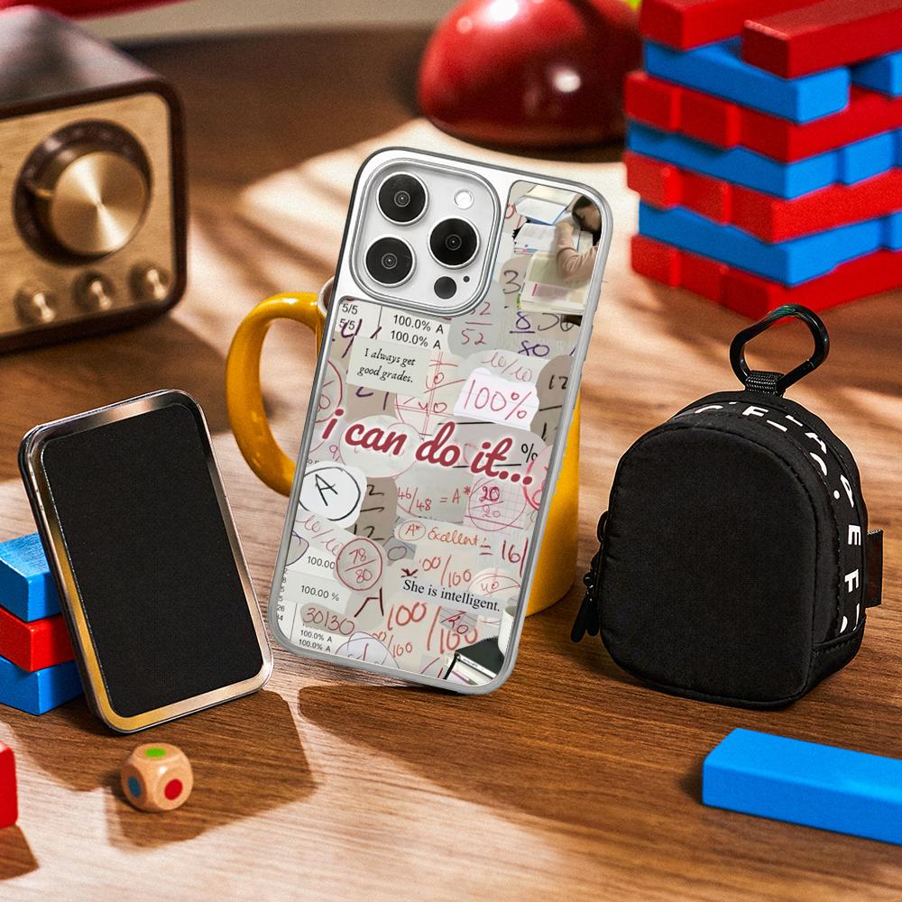 Studiennoten Mode Glück Poster Handyhülle für iPhone 16 15 14 13 12 11 Pro Max Schafsleder Silberrand Schutzhülle