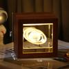 3D Galaxy Crystal Cube Night Light with Wooden Base - Illuminated Desktop Ornament, Perfect Birthday Gift