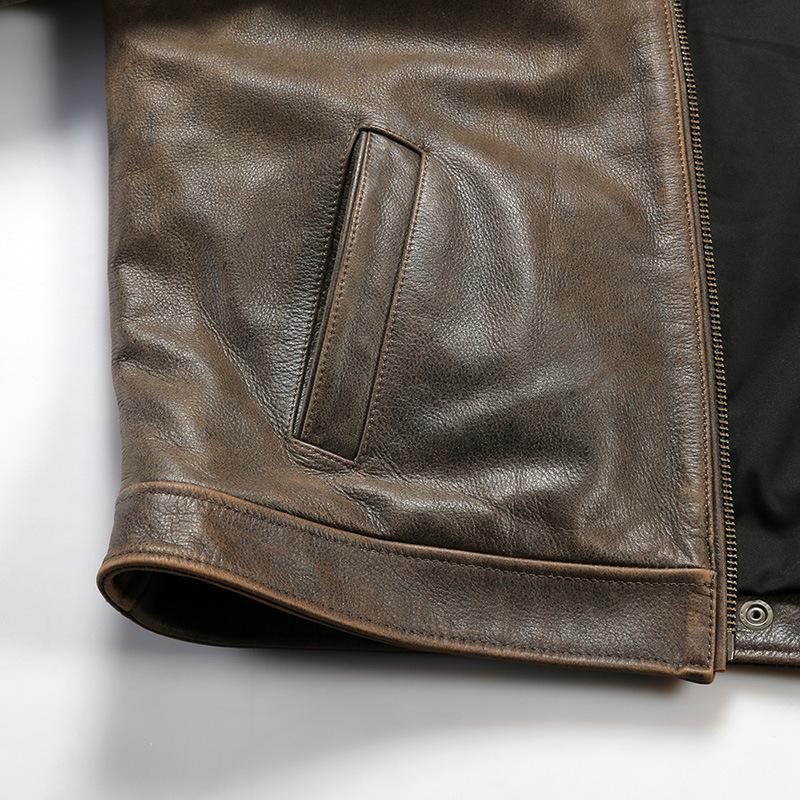American retro old leather jacket first layer matte cowhide men's lapel leather jacket casual versatile jacket