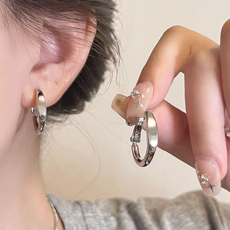 Temperament Simple Rough Circle Earirngs for Female Silver Color Copper Alloy Fashionable Hanging Earring Round Hoop Ear Jewelry