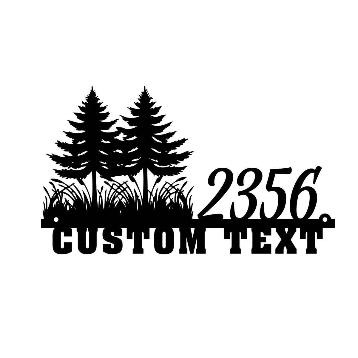 

Custom Metal Address Sign with Street Name, Pine Tree Number Plaque, Farmhouse Entrance Decor for Home