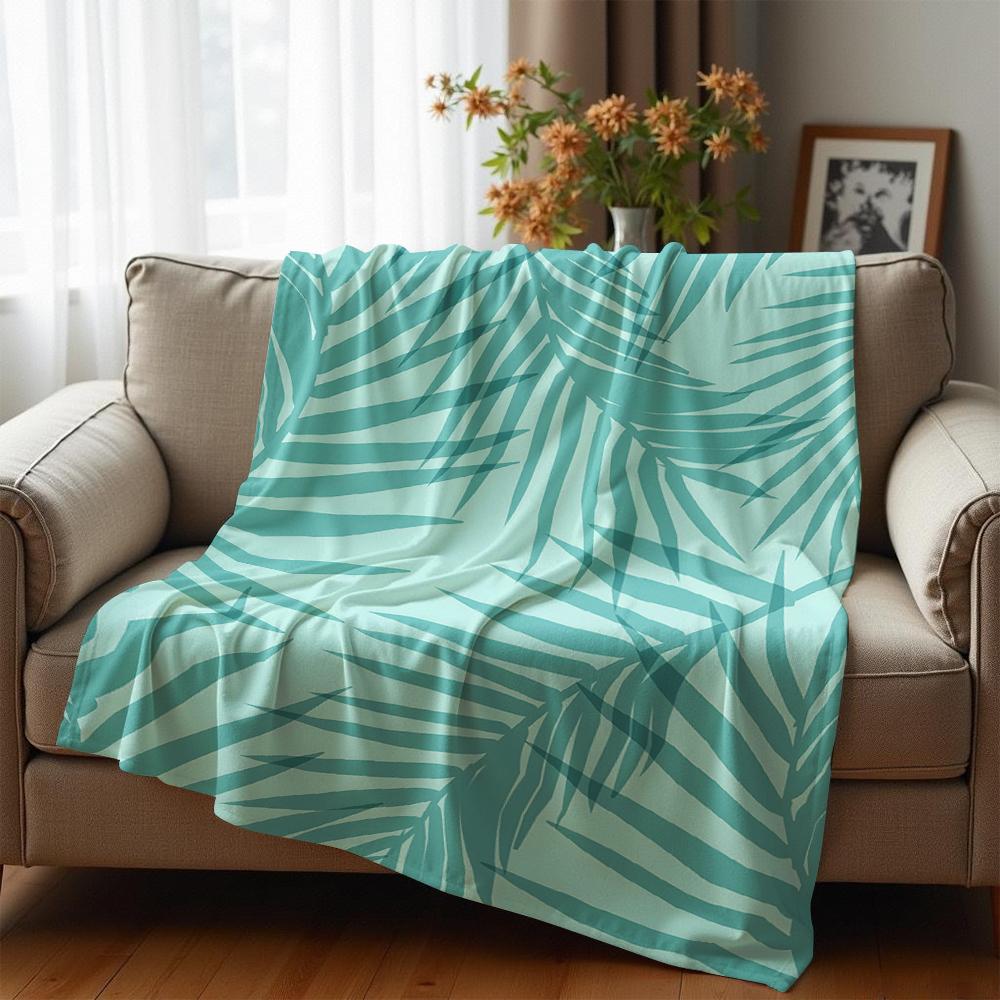 Mint Palm Leaf Anime Cartoon Flannel Blanket Soft Warm Throw for Bedroom Sofa Car Kids Holiday Gift