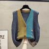 Color Block Sleeveless Sweater for Middle-Aged and Elderly Women - Versatile Knit Top for Spring/Autumn