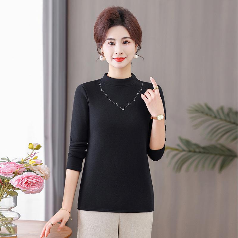 

Women s Winter Velvet Base Layer Top, Half-High Collar Sweater for Middle-Aged and Elderly 3XL (for 120-135 lbs) чорний