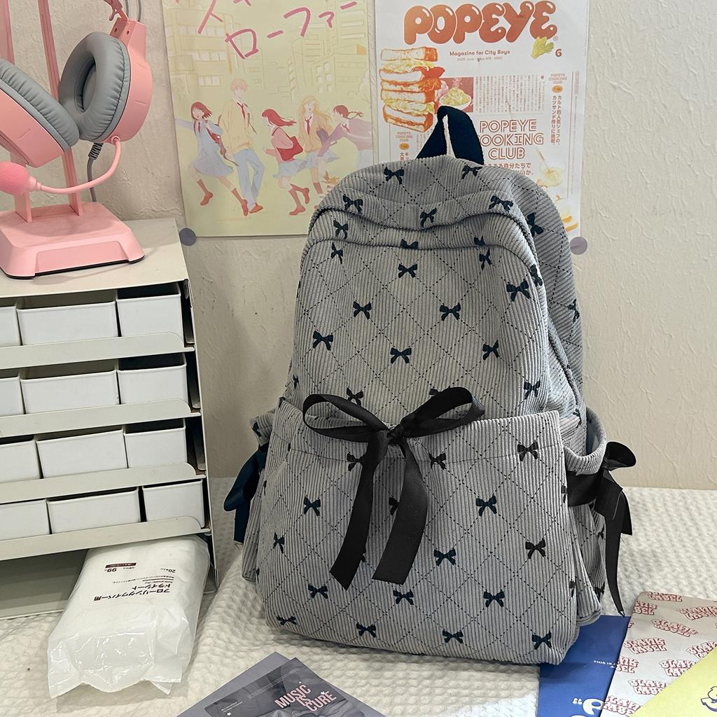 Schoolbag1011 New Casual Cute Fashion Versatile Bow Striped Backpack Korean High Value Student Schoolbag