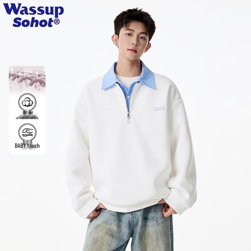 Wassup Sohot Men's American Retro Colorblock Half-Zip Sweatshirt