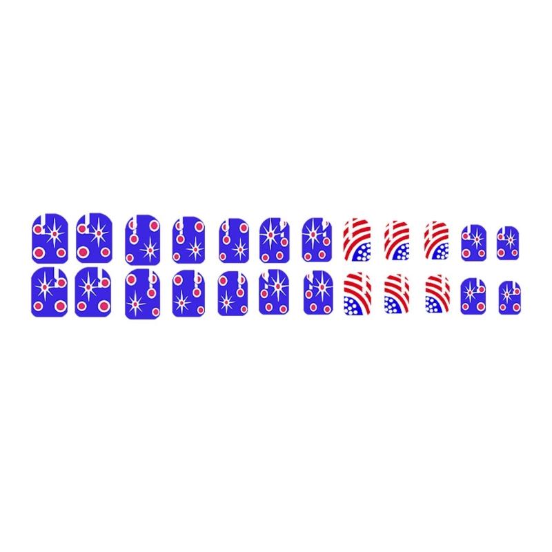 24 Pcs 4th Of July Patriotic Press On Nail Short Square False Nail Stripe Acrylic Nail Independence Day Stick on Nail