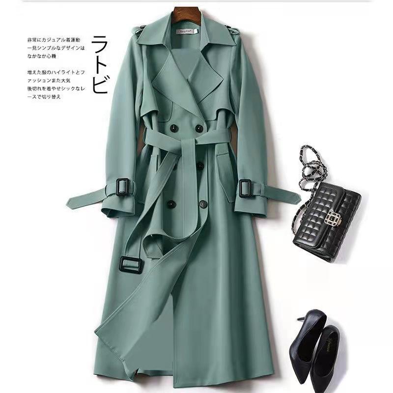 Classic Double Breasted Trench Coat with Belt, Khaki Casual Windbreaker Jacket
