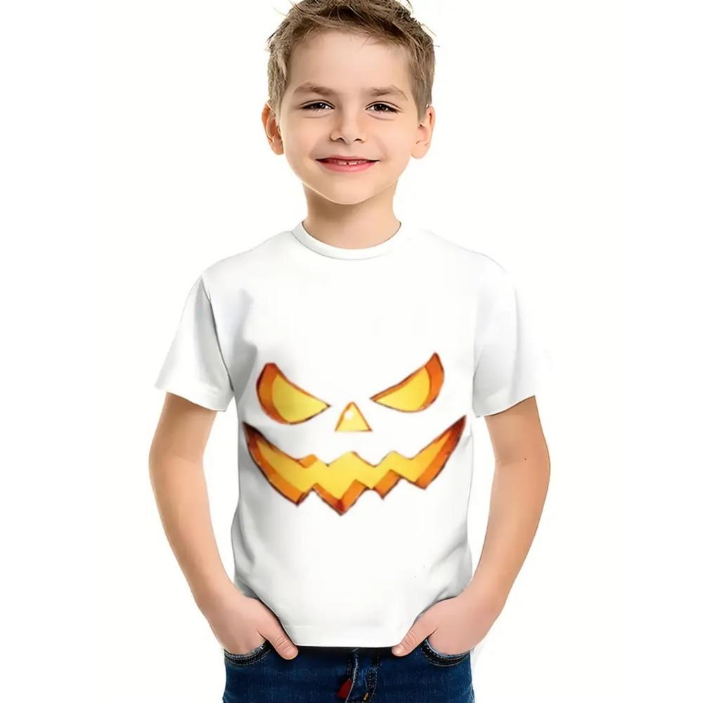 Halloween Children's Clothing Cute Pumpkin Ghostly Leaves 3D Printed Casual O-neck Short Sleeved Quick Drying Boy's Children's T-shirt
