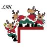 Winter Holiday Room Decor Christmas Door Corner with Snowman/Elk Designs, Wooden Hanging Ornaments Frame Ornament, Decorative Topper Home Festive Elk