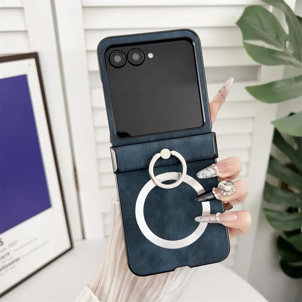 Leather Shockproof For Wireless Charging Phone Case for Motorola Razr 50 40 Ultra Mooto Razr 60 Ring Hinge Protective Cover