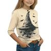 Kids Halloween Printed T-Shirt with Pumpkin Witch Design, 7/8 Sleeve Round Neck Top for Daily Wear