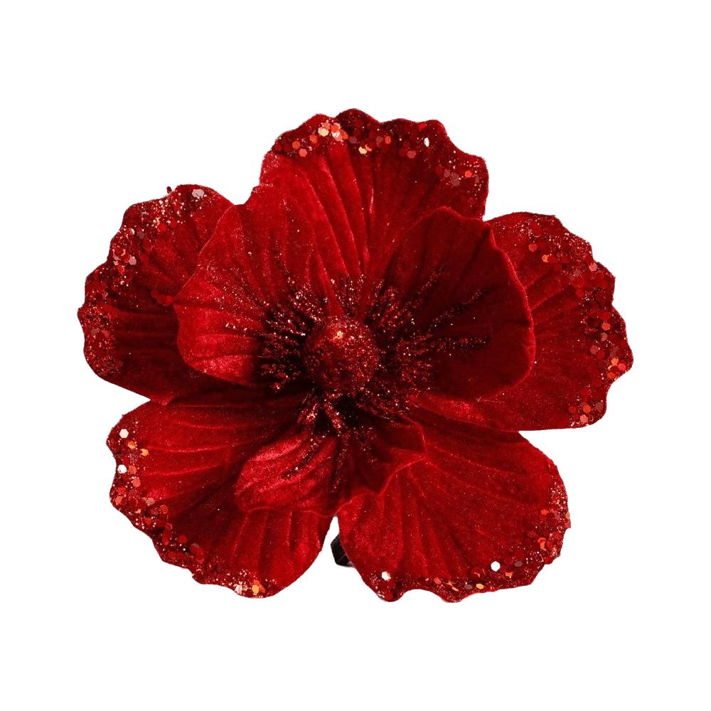 Glitter Finish Artificial Poinsettia Flowers 19cm Size Glitter Christmas Flowers Home Holiday Use