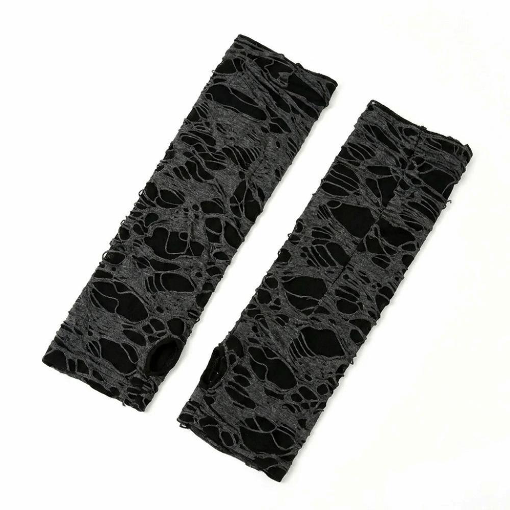 Distressed Style Fingerless Arm Warmers Long Hollow Out Arm Sleeves Punk Punk Gloves Women