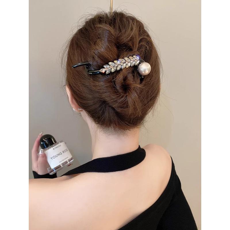 Retro S-förmige Pferdeschwanz-Twist-Haarspangen, modische Perlen-Haarspangen mit Haifisch-Clip, Haarnadeln, Haarspangen, Haarspangen, Haarschmuck für Frauen, Kopfbedeckungen