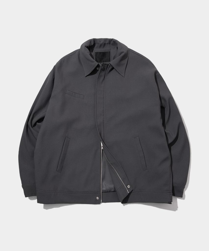 Black Moment Standard Classic Poly Collar Pocket Blouson Minimal Suit Setup Jacket [Black]