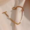 316L Stainless Steel Simplicity Vintage Irregular Shaped Imitate Pearl OT Buckle Chain Bracelets For Women Fashion Jewelry Gift