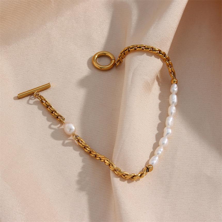 316L Stainless Steel Simplicity Vintage Irregular Shaped Imitate Pearl OT Buckle Chain Bracelets For Women Fashion Jewelry Gift