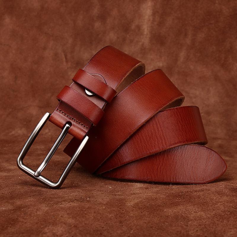 Whole Cowhide Cut Retro Belt Men'S Genuine Leather First Layer Cowhide Pin Buckle Simple Casual Jeans Belt Men'S