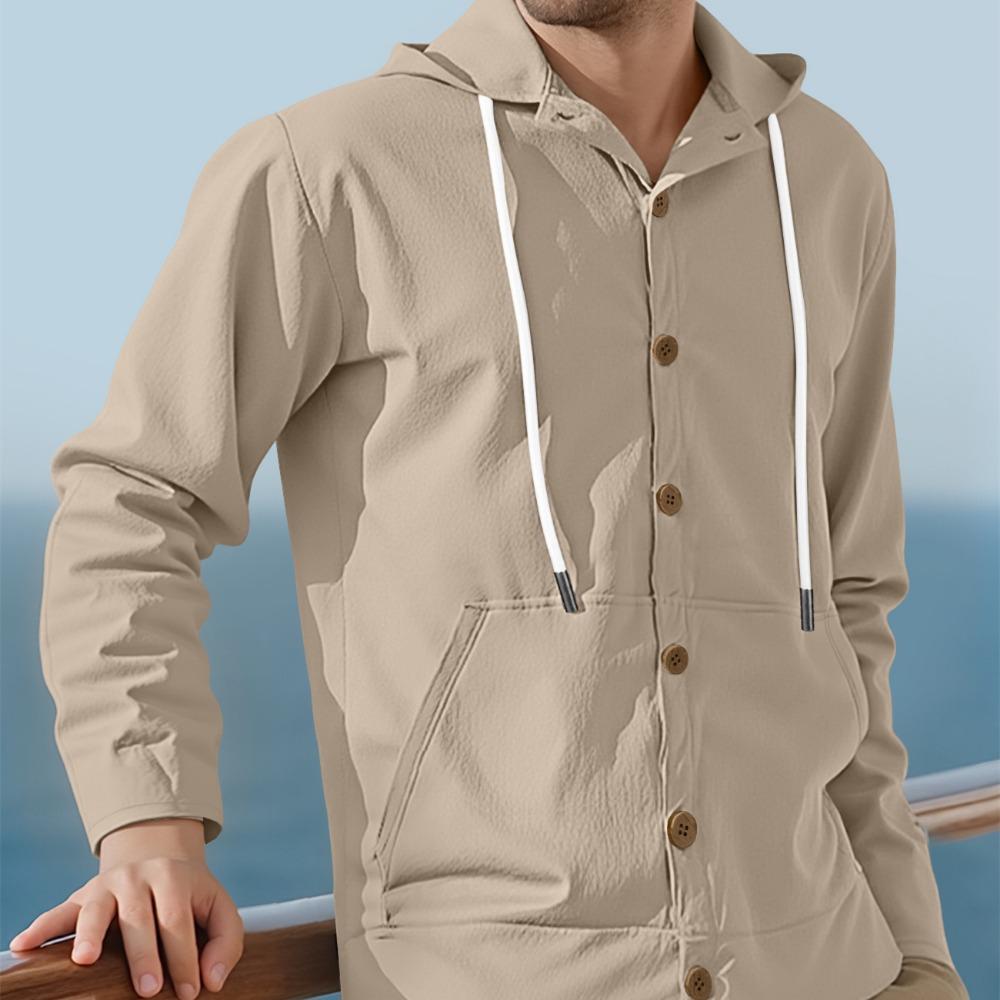 Men's Hoodie Linen Vintage Spring and Autumn Shirt Casual Loose Long Sleeved Clothes High Quality Trendy Men's Clothing