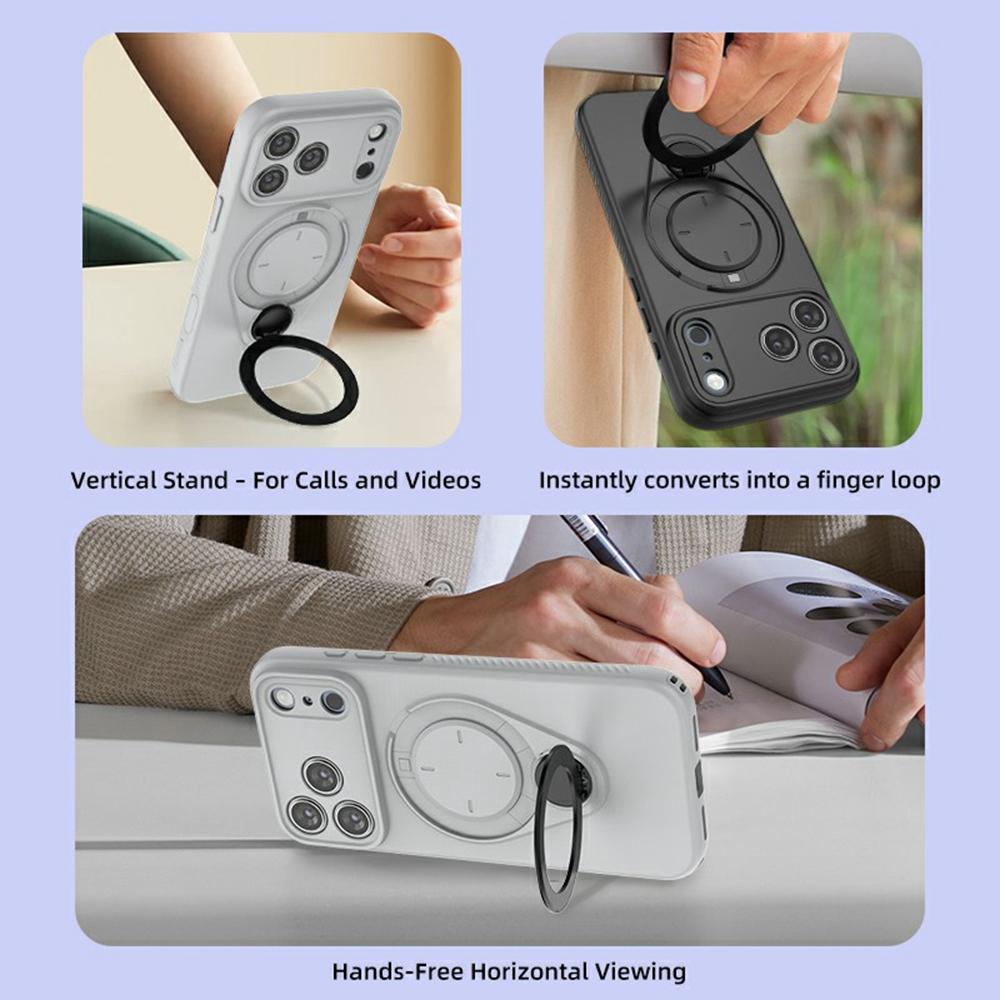 For iPhone 17 Pro Magnetic Case Rotating Kickstand TPU PC Phone Cover Compatible with MagSafe