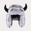 Horn Hat Men's and Women's Winter Imitation Mink Plush Fur Ear Protection Hat Outdoor Cycling Warm Cow Head Hat