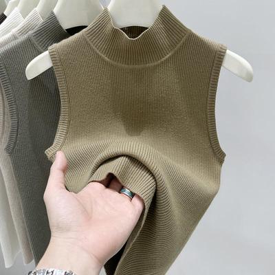 Turtleneck Sleeveless Sweater Slim Fit Pullover Vest Women's Autumn Ribbed Knitted Base Layer Sleeveless Top