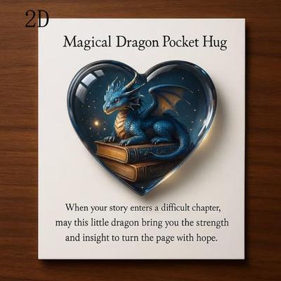 2D Flat Magical Dragon Pocket Hug, Emotional Support Dragon Heart Pocket Hug Token, Mini Magical Dragons Book Keepsake Fantasy Gifts
