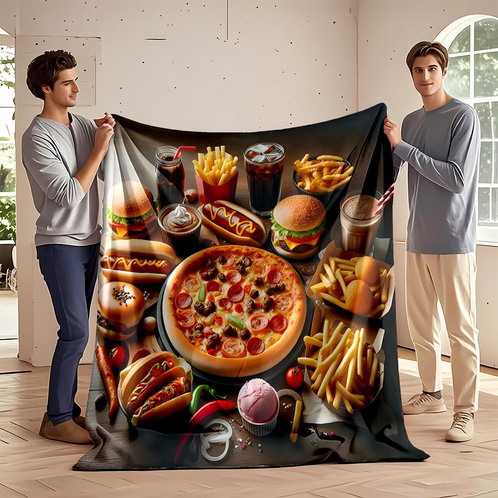 Fast Food Feast Design Blanket: Pizza, Burgers, Fries Flannel blanket for bedroom, living room, sofa, and nap sofas