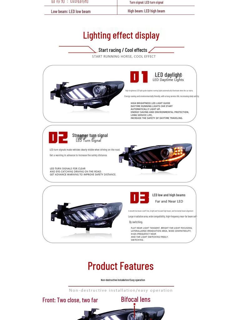 Compatible Headlight Assembly for 2014-2016 Mazda 6 Atenza with Mustang-Style LED DRL & Flowing Turn Signals