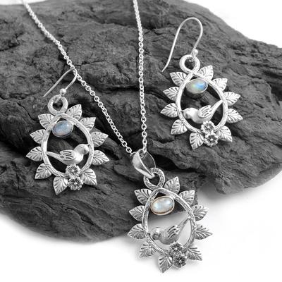 Moonstone Set, Animal Jewelry Set, Silver Pendant,  Silver Earring, 925 Sterling Silver Handmade Jewelry