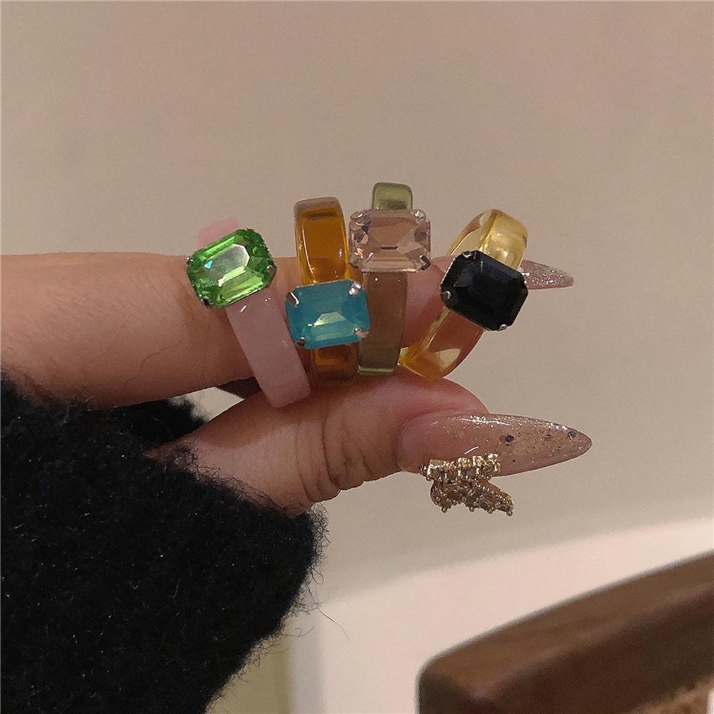 Retro Trendy Women Rhinestone Girls Irregular Resin Rings Finger Ring Geometric Transparent