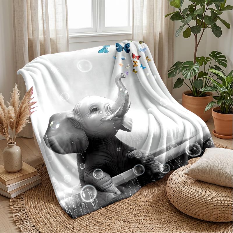 Elephant In Van Gogh Style Night Theme Blanket Lightweight Warm Flannel Blanket Decorative Throw Blanket for Home Decoration