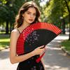 Chinese Style Flower Folding Fan with Tassels Vintage Portable Hand Fan Wedding Dance Party Decorative Handheld Fan Travel Accessory