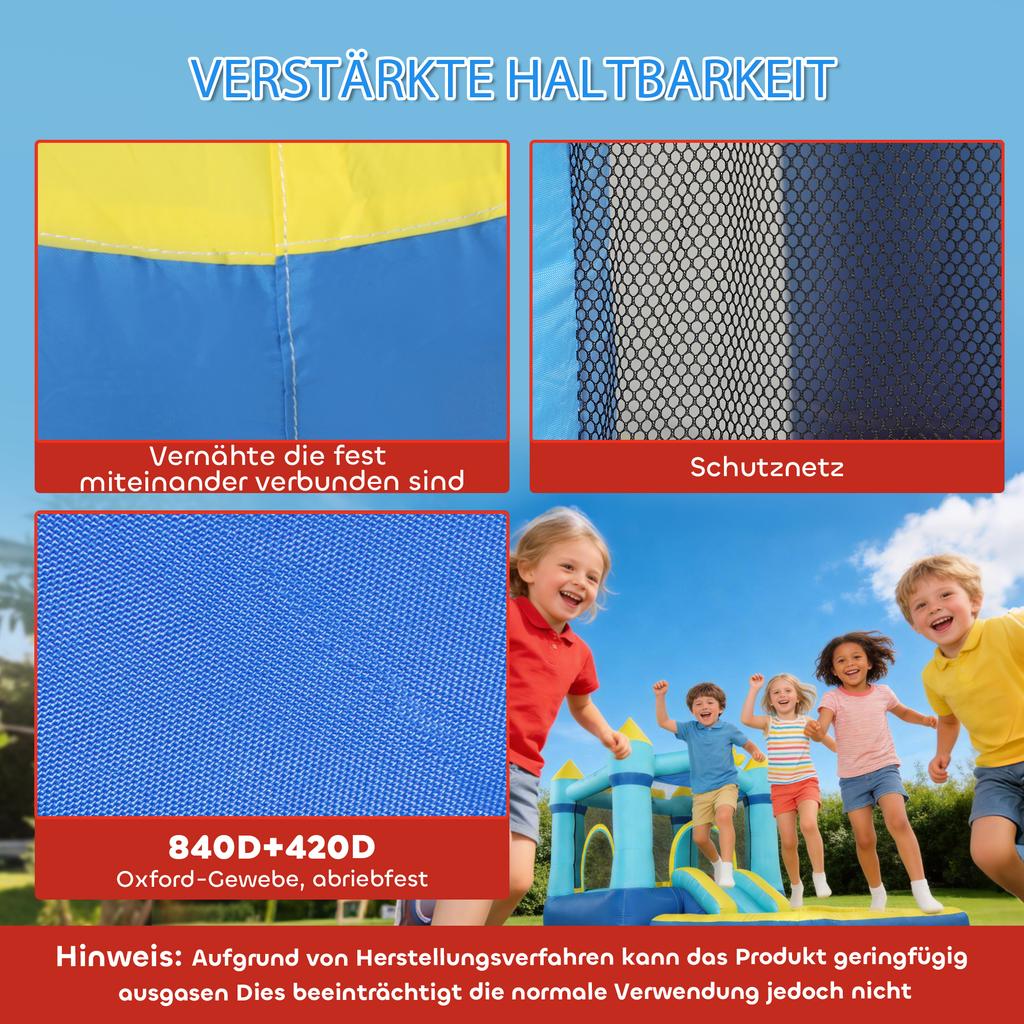 Inflatable Bounce House Play Center with Blower Slide Trampoline Splash Pool/Ball Pit Water Gun 364x173x182 Cm Blue