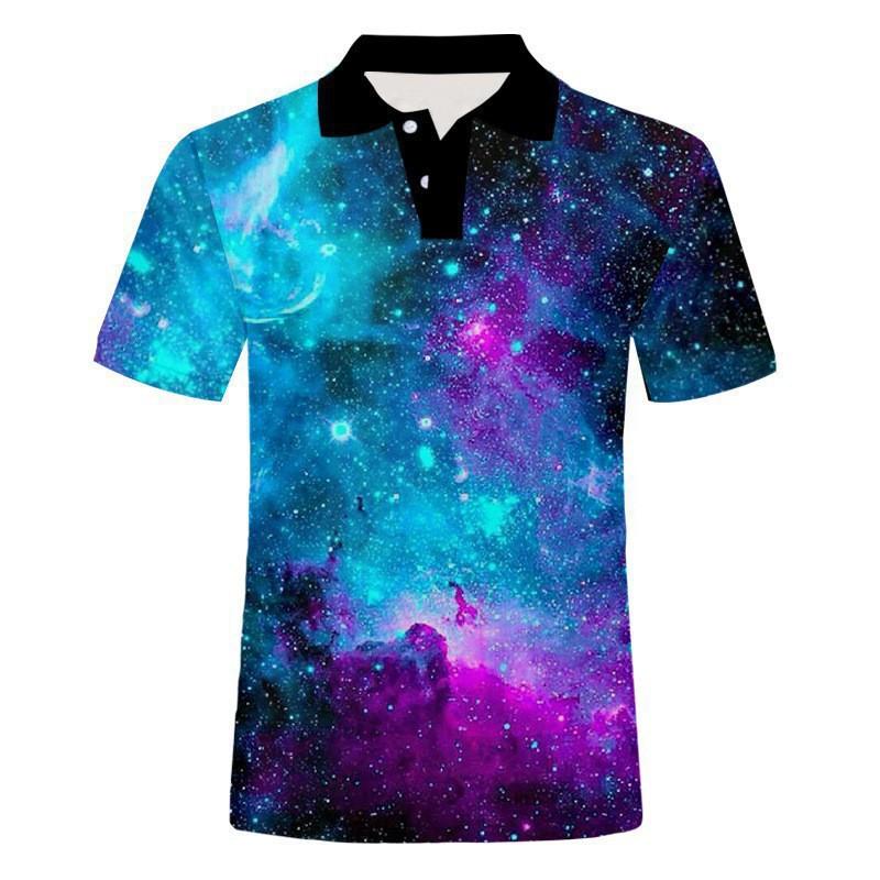 Trendy flame print short-sleeve polo shirt, great for casual daily wear.