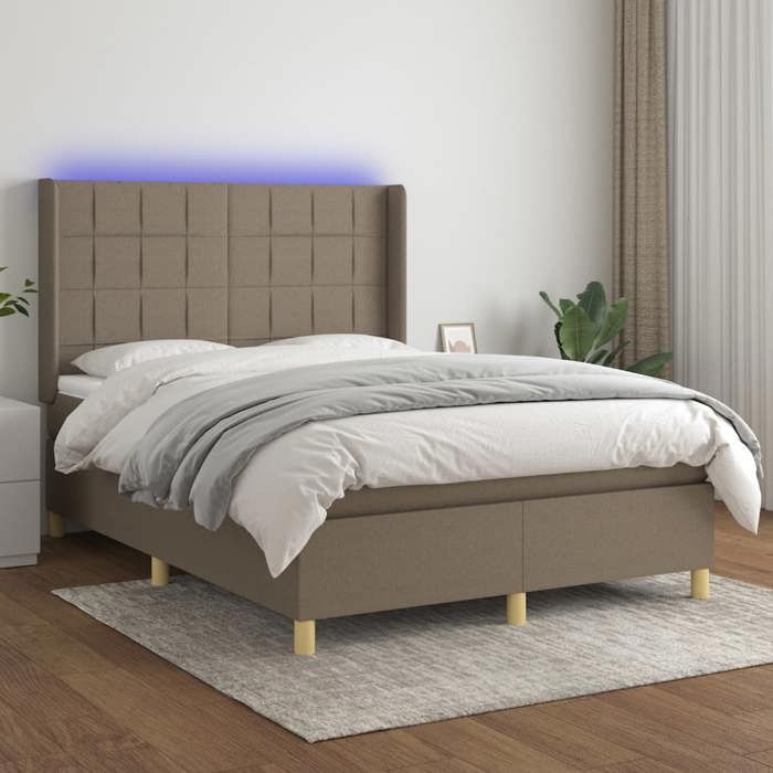 VidaXL Slat Bed Base with Mattress and LED, Upholstered Bed, Double Bed, Adult Bed for Interior Bedroom, 3138881