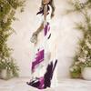 Women Plus Size Cold Shoulder V Neck Tie Cuff Short Sleeve Swirl Printed A Line Long Dress