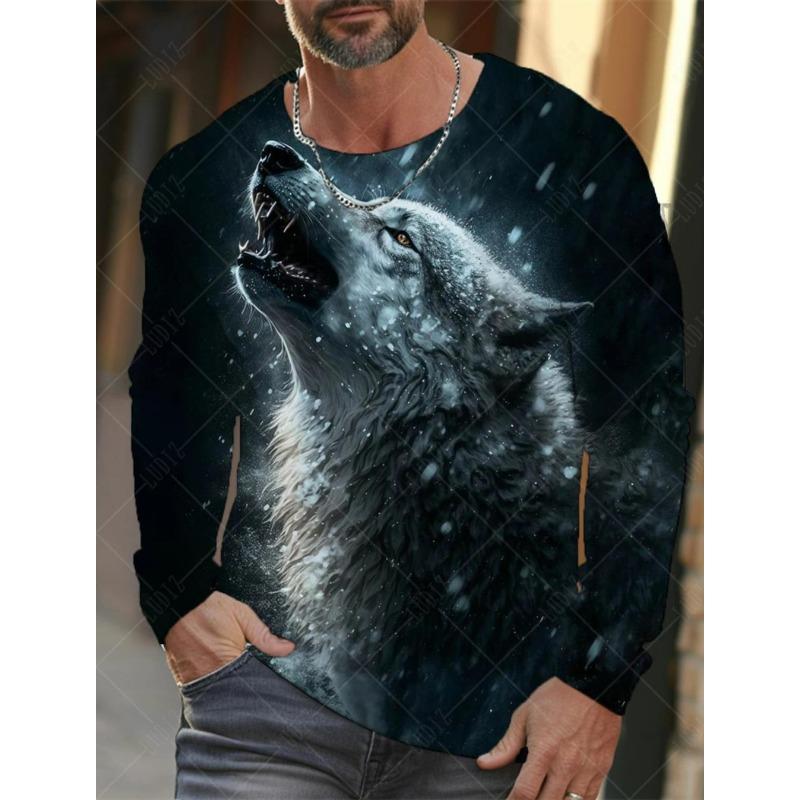 Populární tričko Animal Wolf Series 3D potištěné pánské streetwear Top oblečení Neformální trička s dlouhým rukávem a výstřihem
