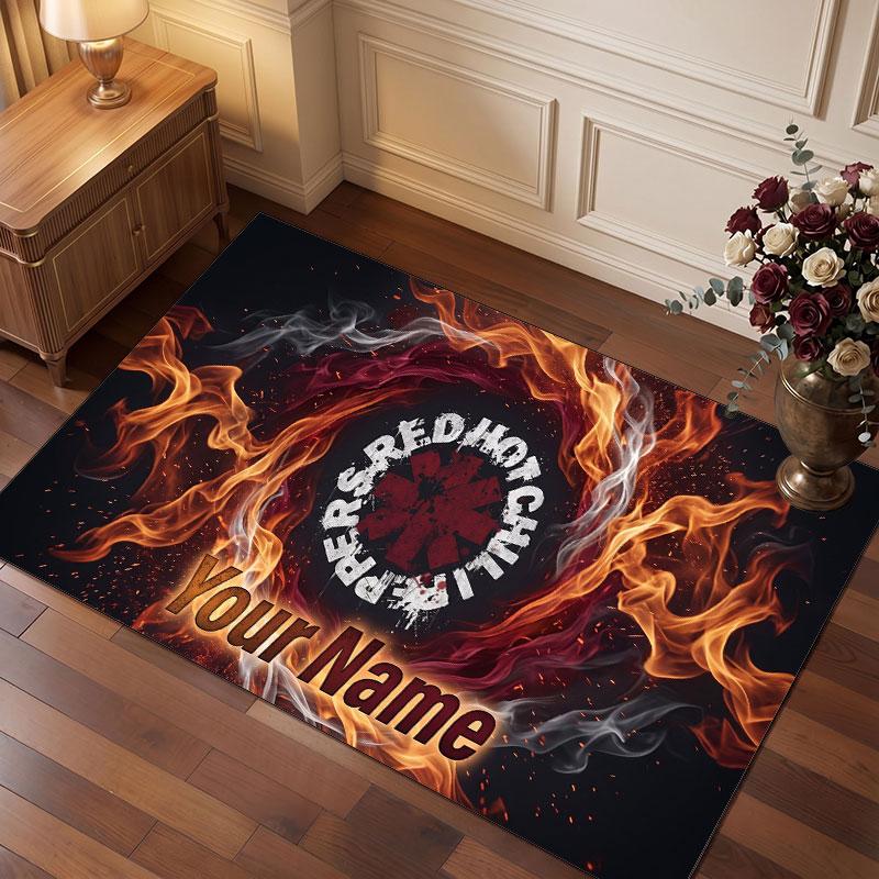 Tappeto in Velluto di Cristallo Personalizzato Red Hot Chili Peppers, Tappeto Morbido Antiscivolo con Testo Nome Personalizzato per Soggiorno Camera da Letto