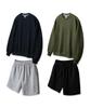 ALVINCLO [Set] Plain Regular Fit Sweatshirt / Cotton Elastic Waist Sweat Shorts Set