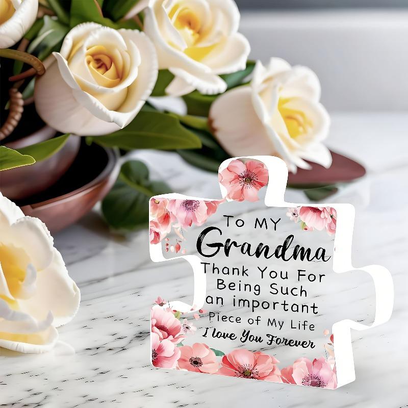 2D Flat "To My Grandma" Elegant Acrylic Puzzle Gift for Grandma Plaque, Floral Design, Suitable for Wall Decoration, Porch, Room, Villa, Accents Home,
