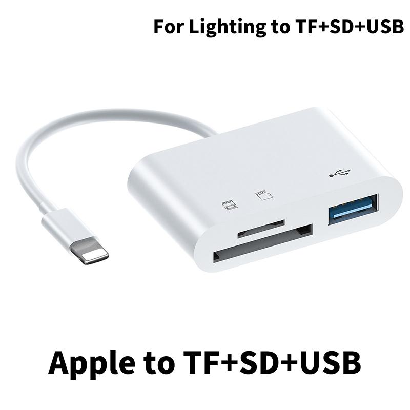 Adaptor 3in1 Otg pentru iluminare tip C la cititor de carduri USB Tf Sd pentru Macbook Apple Iphone Huawei Xiaomi Camera foto Convertor de date