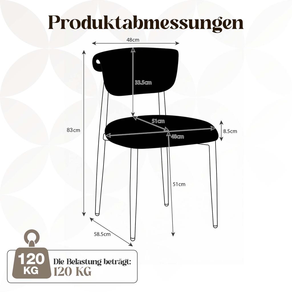 Dining Table Chair Set made of Bed Linen (2 Pieces), Upholstered Kitchen Chair without Armrests, Modern Dining Chair with Curved Backrests